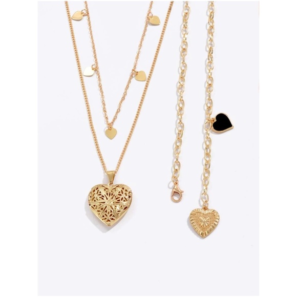 Hearts Locket vday Multilayer 2 piece Necklace Set - Picture 4 of 5